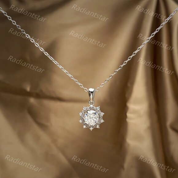NEW Certified 1ct. t.w. Moissanite Halo Sun Necklace - Picture 4 of 7